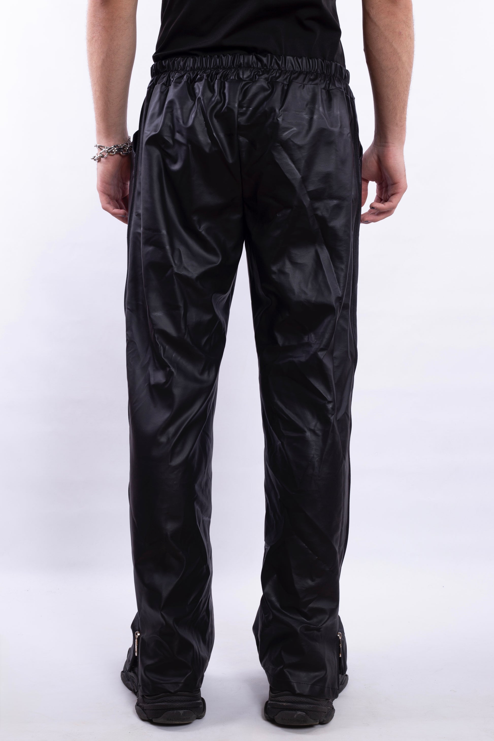 Black PU Leather Pants With Zippers