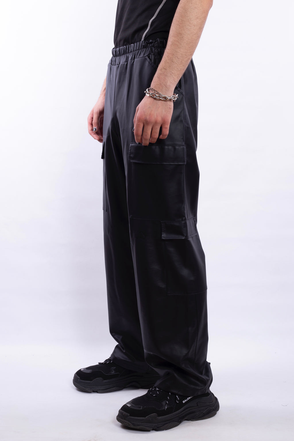 Black PU Leather Pants With Extra Pockets