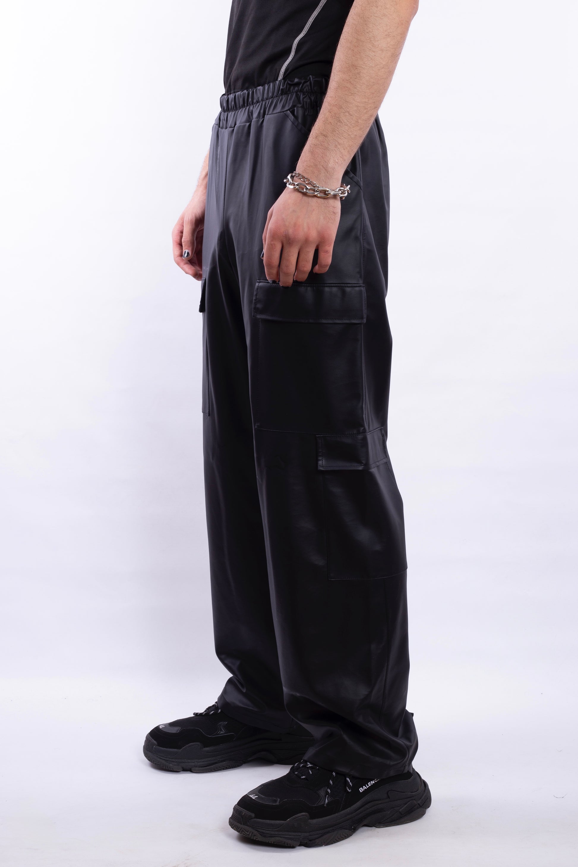 Black PU Leather Pants With Extra Pockets
