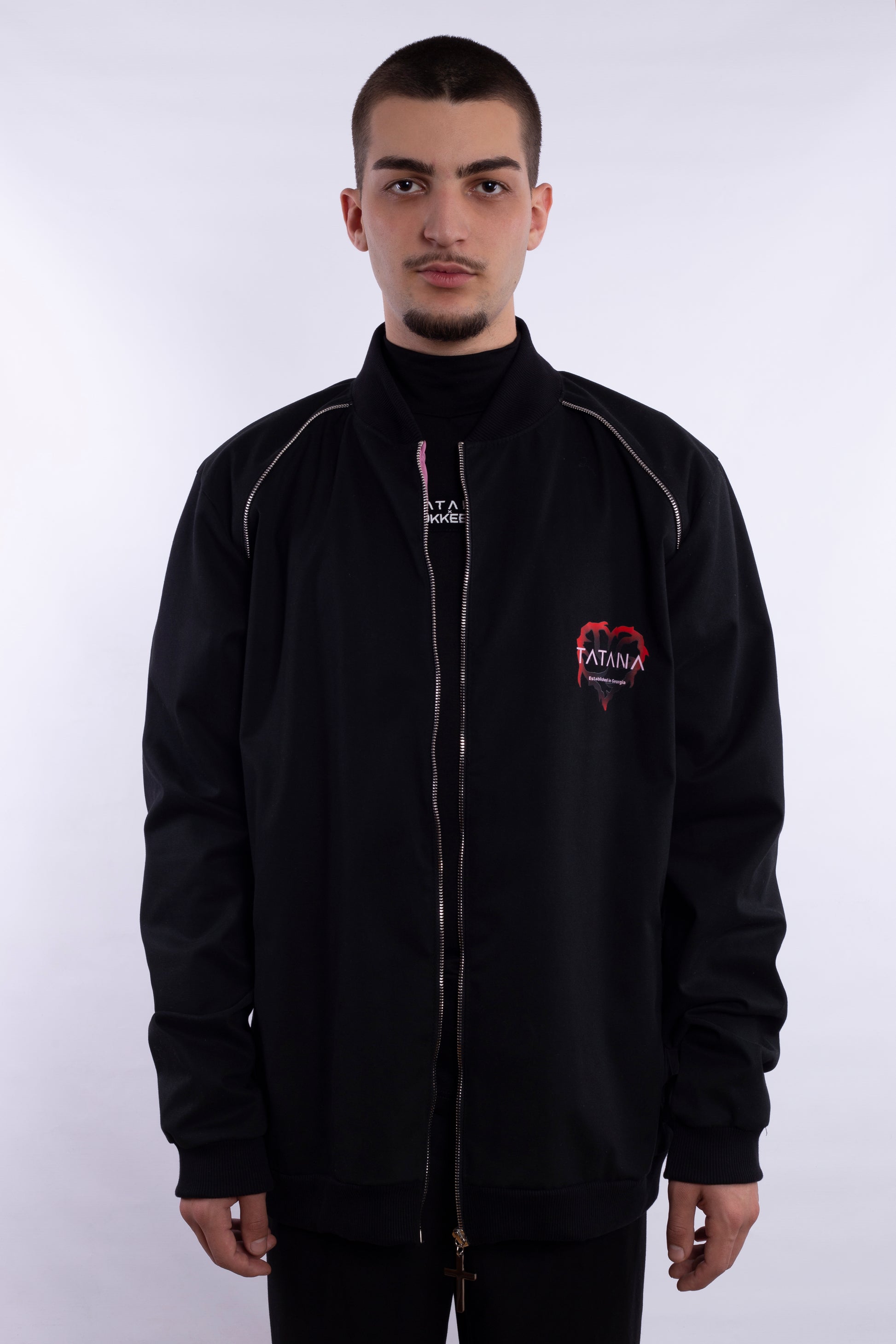 Boomber Jacket With Cross Zipper & Logo