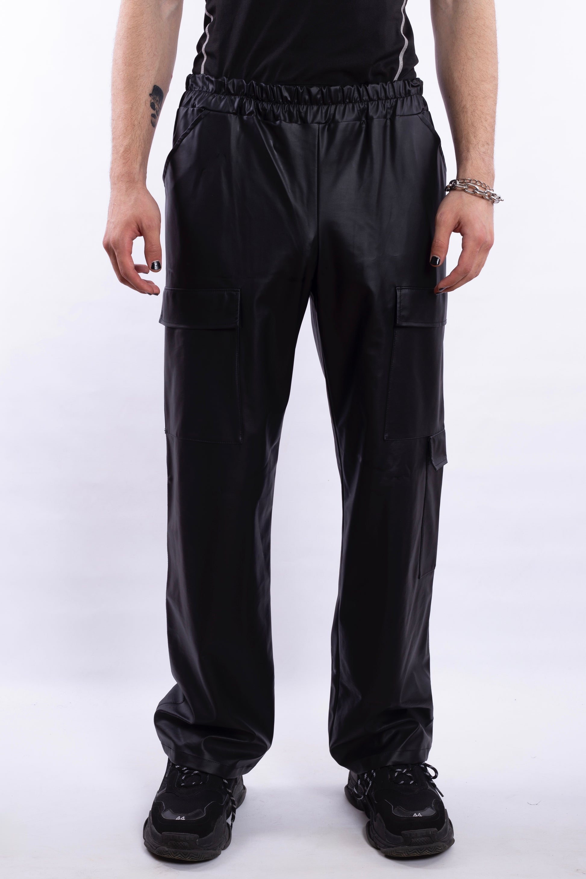 Black PU Leather Pants With Extra Pockets