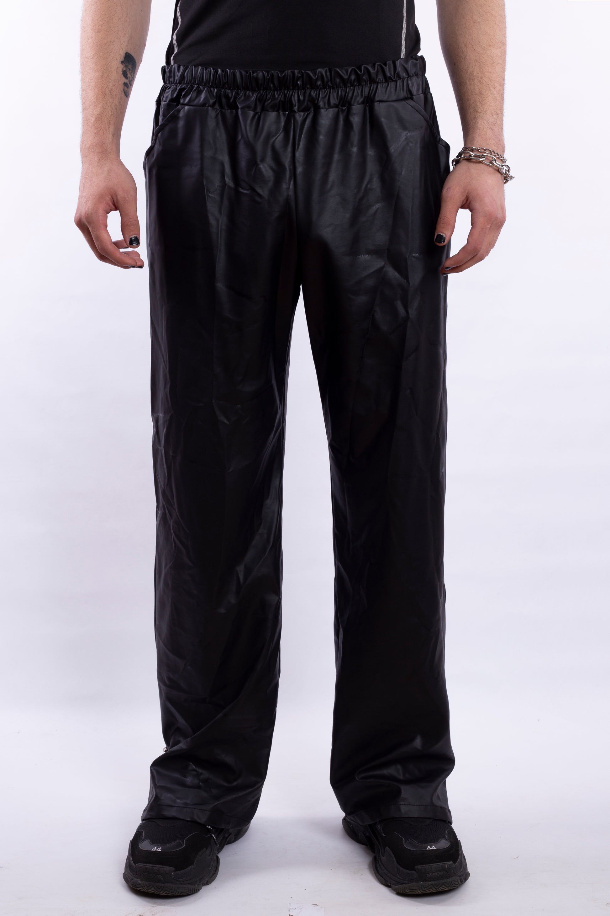 Black PU Leather Pants With Zippers