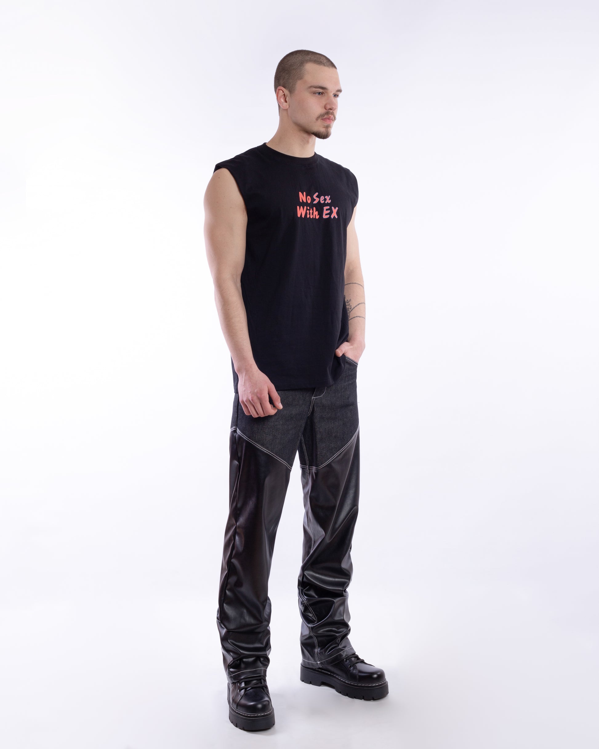 Denim Pants With Leather