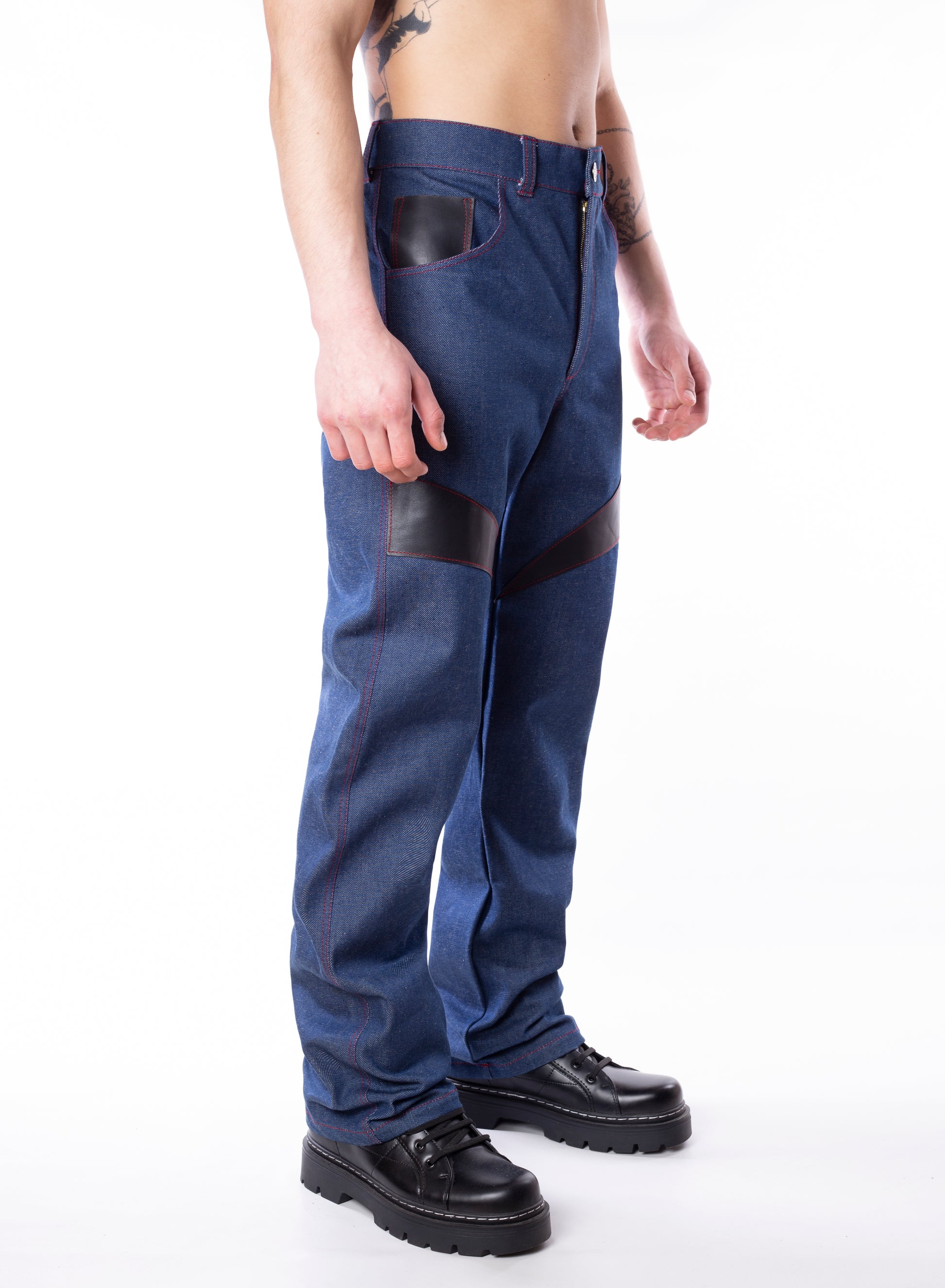 Denim Pants With Leather Details