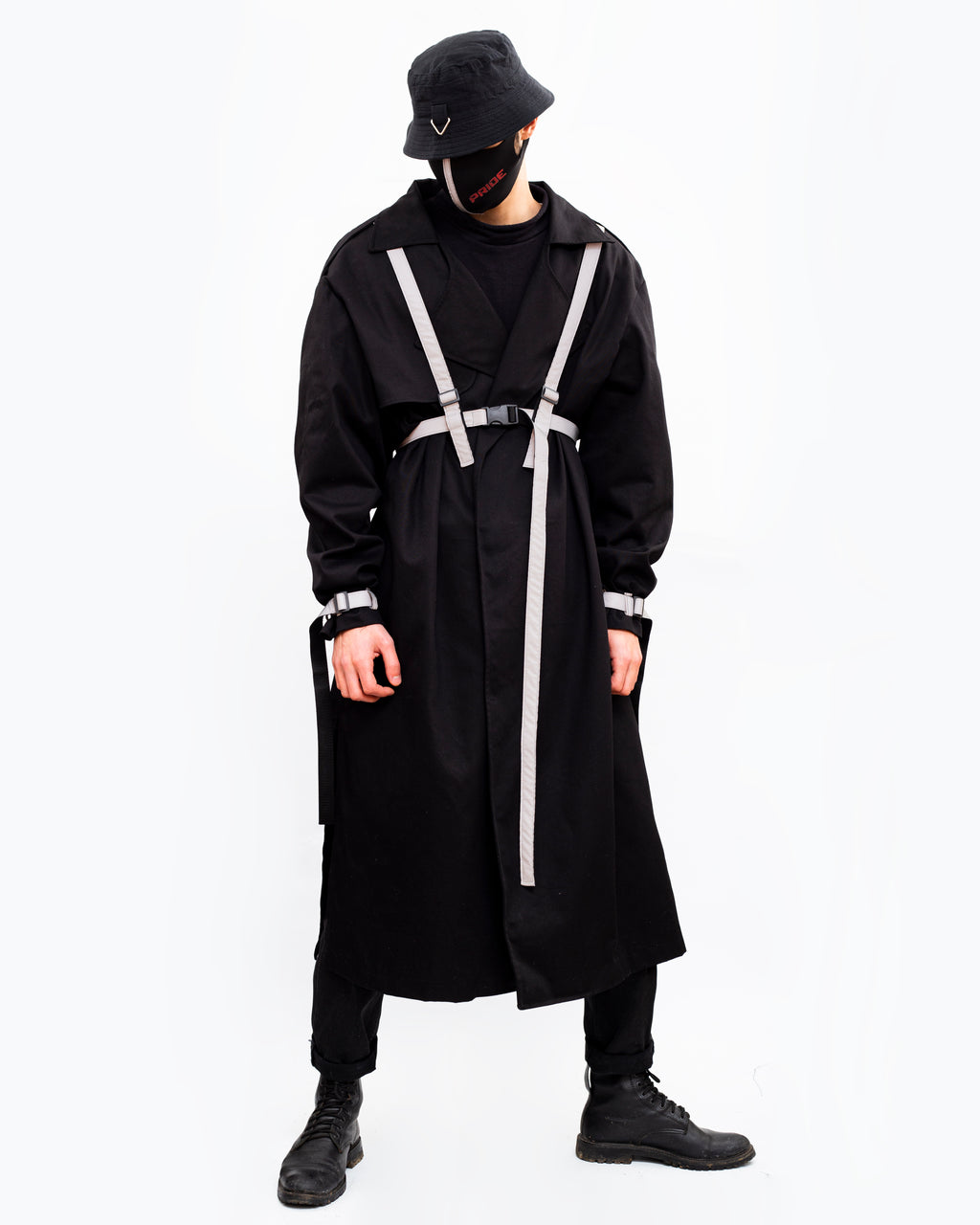 Black Coat With Reflector Belts