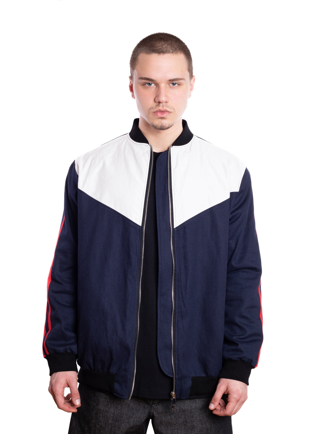 Tri-Color Midnight Navy Bomber Jacket (Unisex)