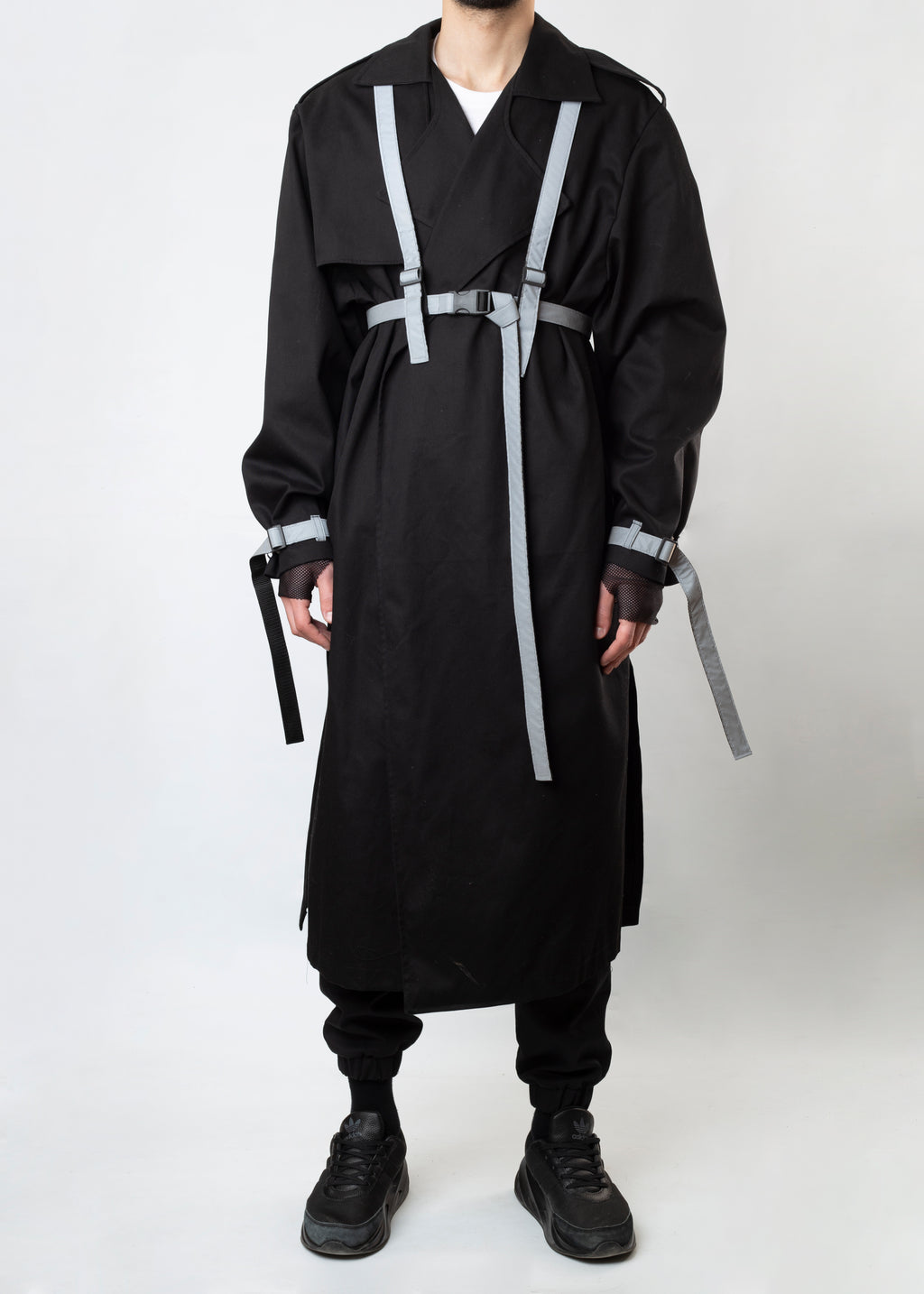 Black Coat With Reflector Belts