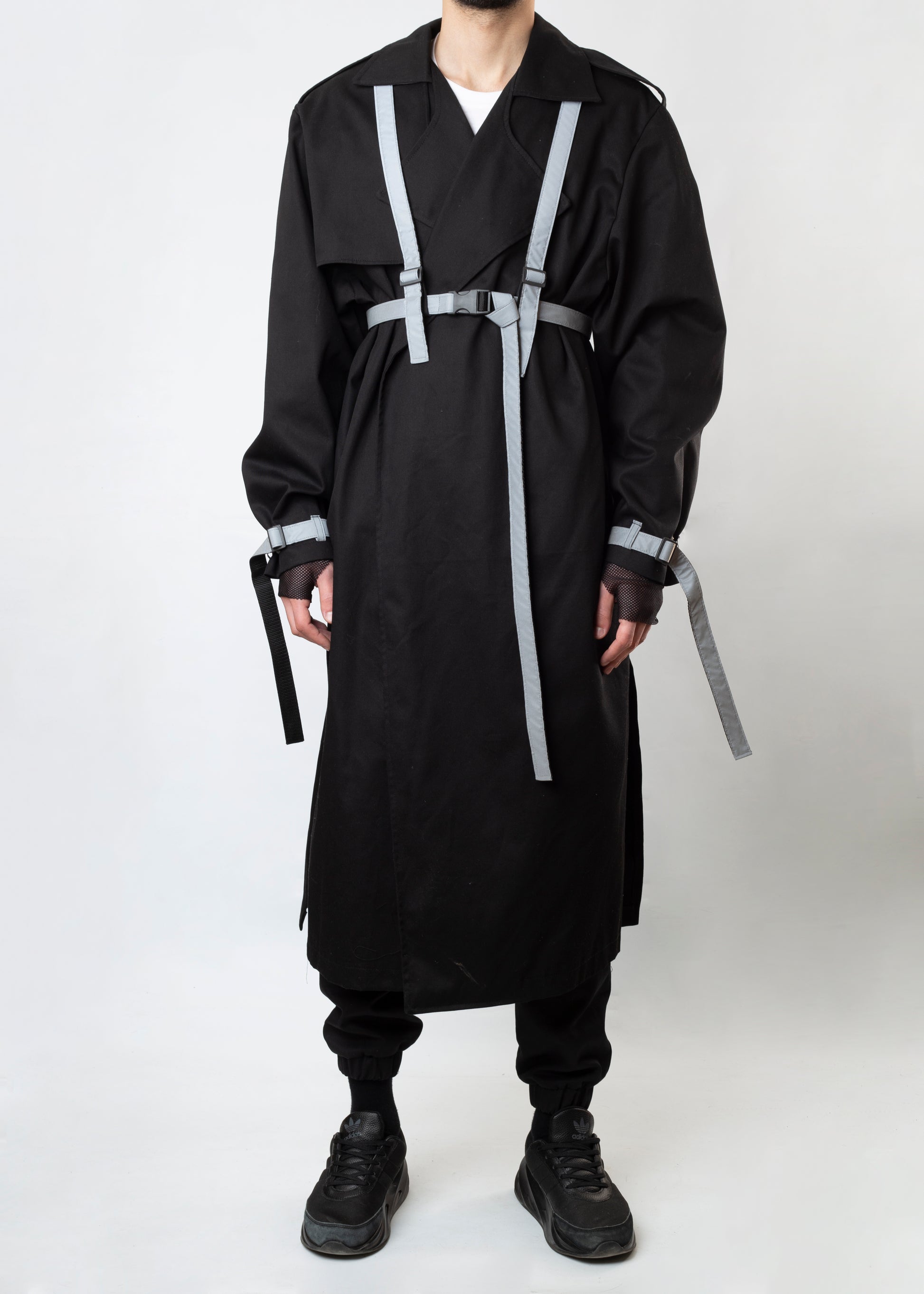 Black Coat With Reflector Belts