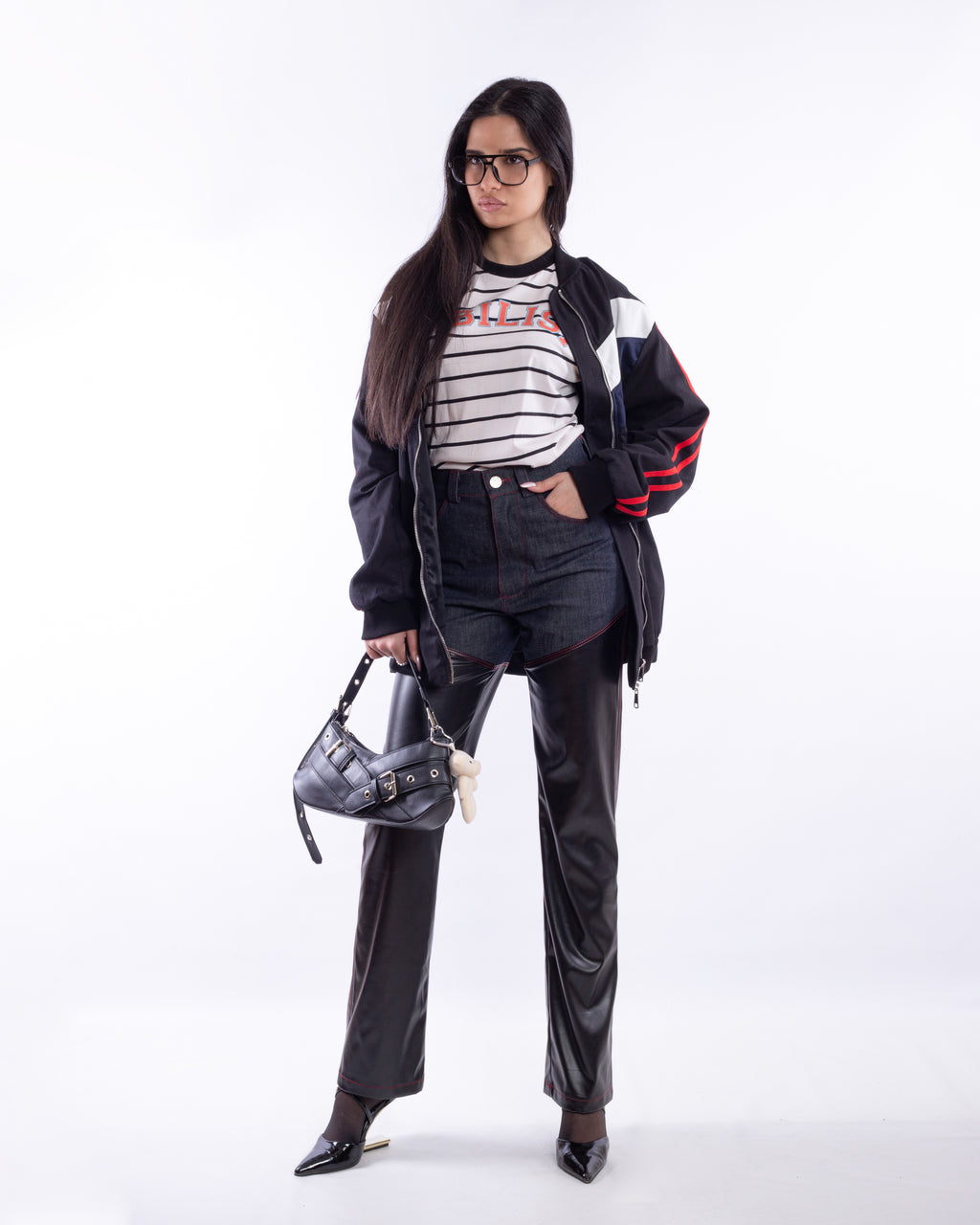Denim Pants With PU Leather