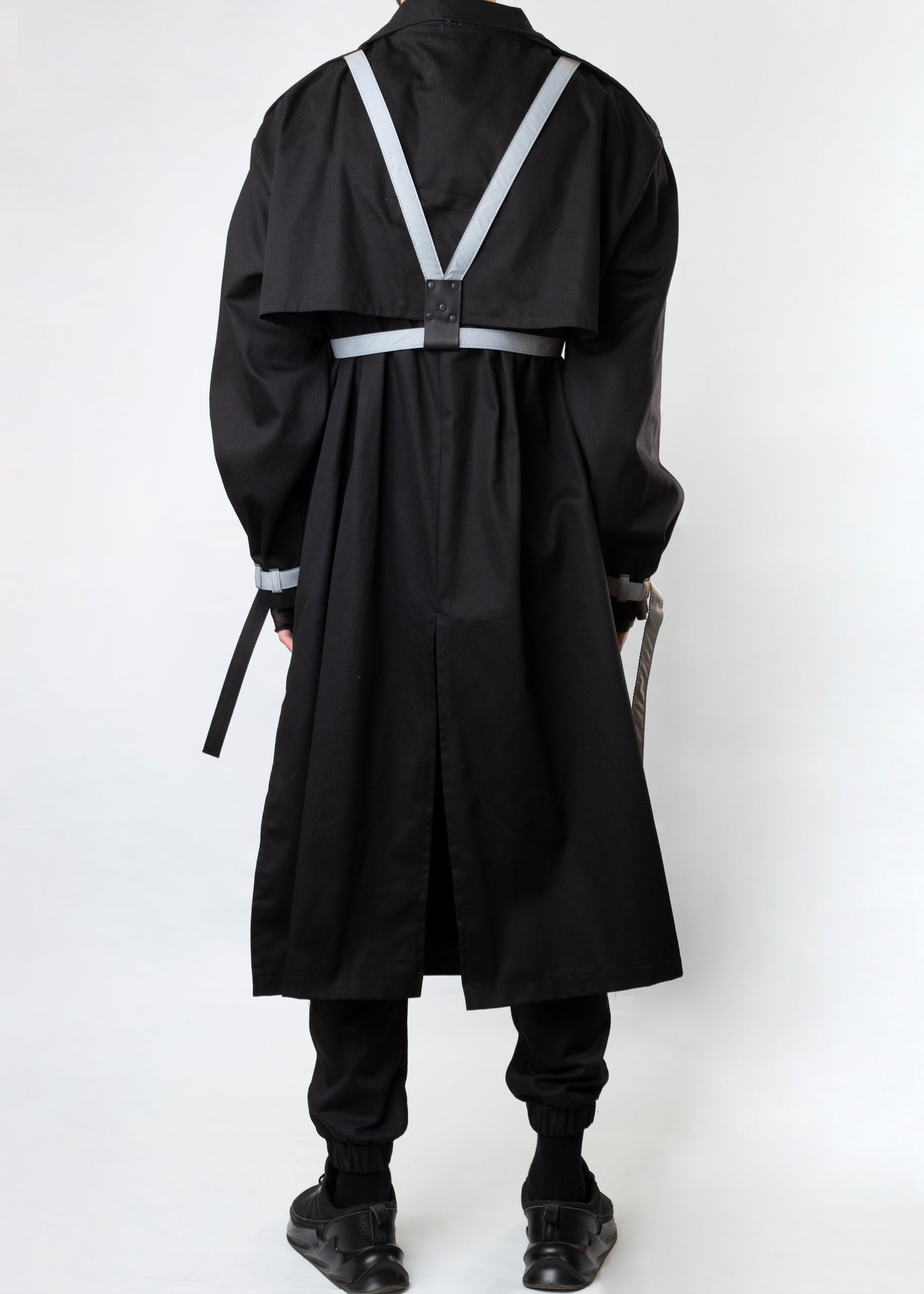 Black Coat With Reflector Belts