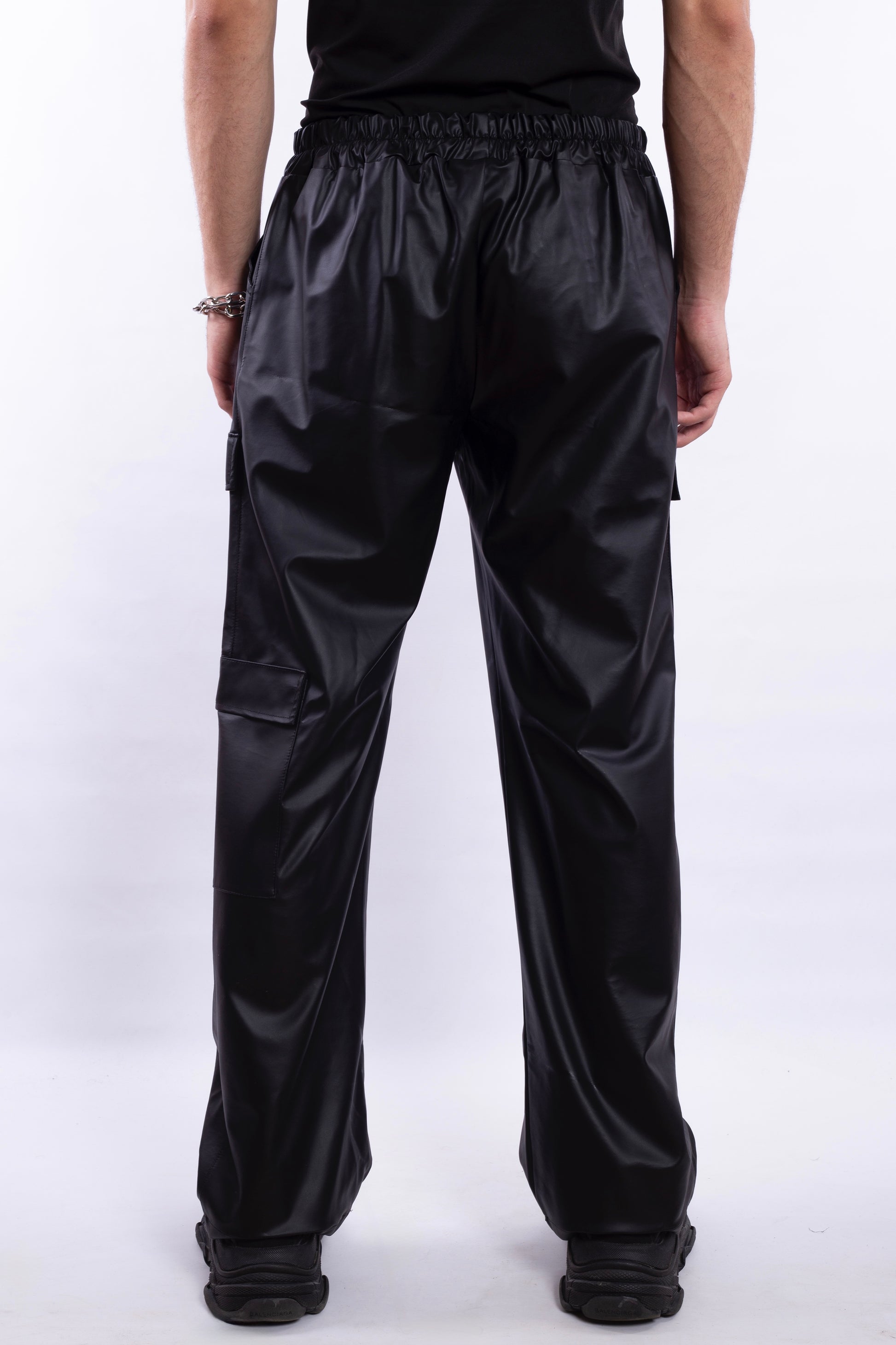 Black PU Leather Pants With Extra Pockets