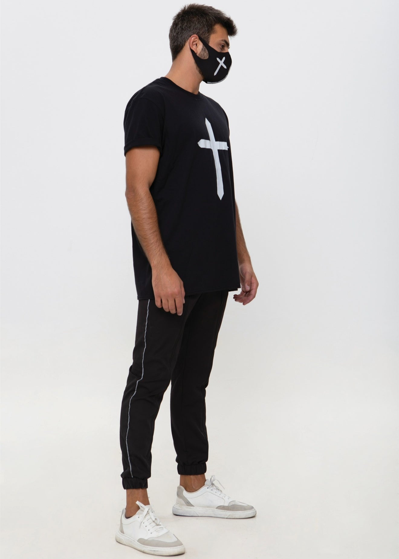 Black Tee With Reflector Cross
