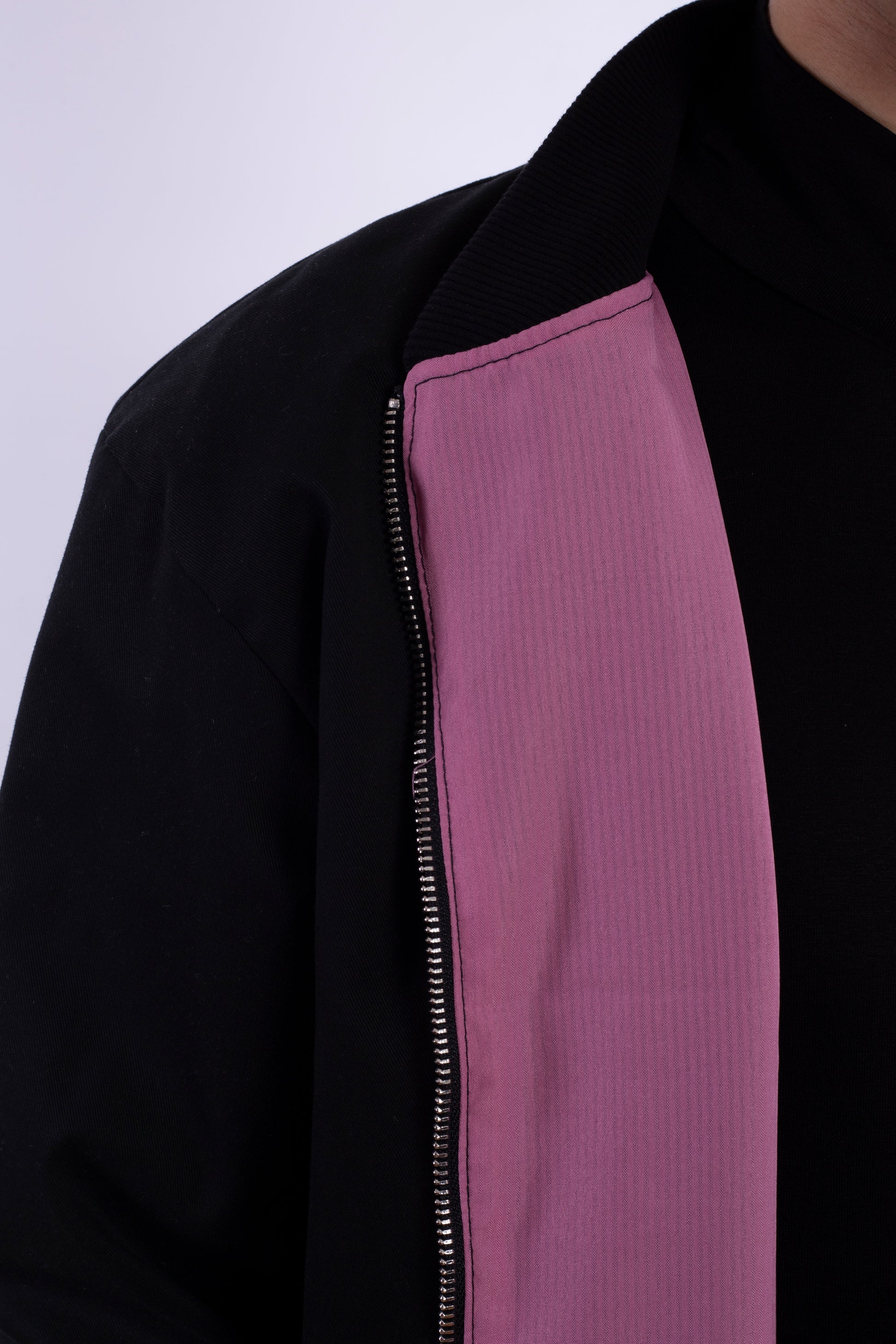 Boomber Jacket With Cross Zipper And Pink Logo