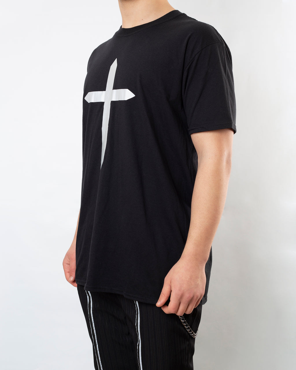 Black Tee With Reflector Cross
