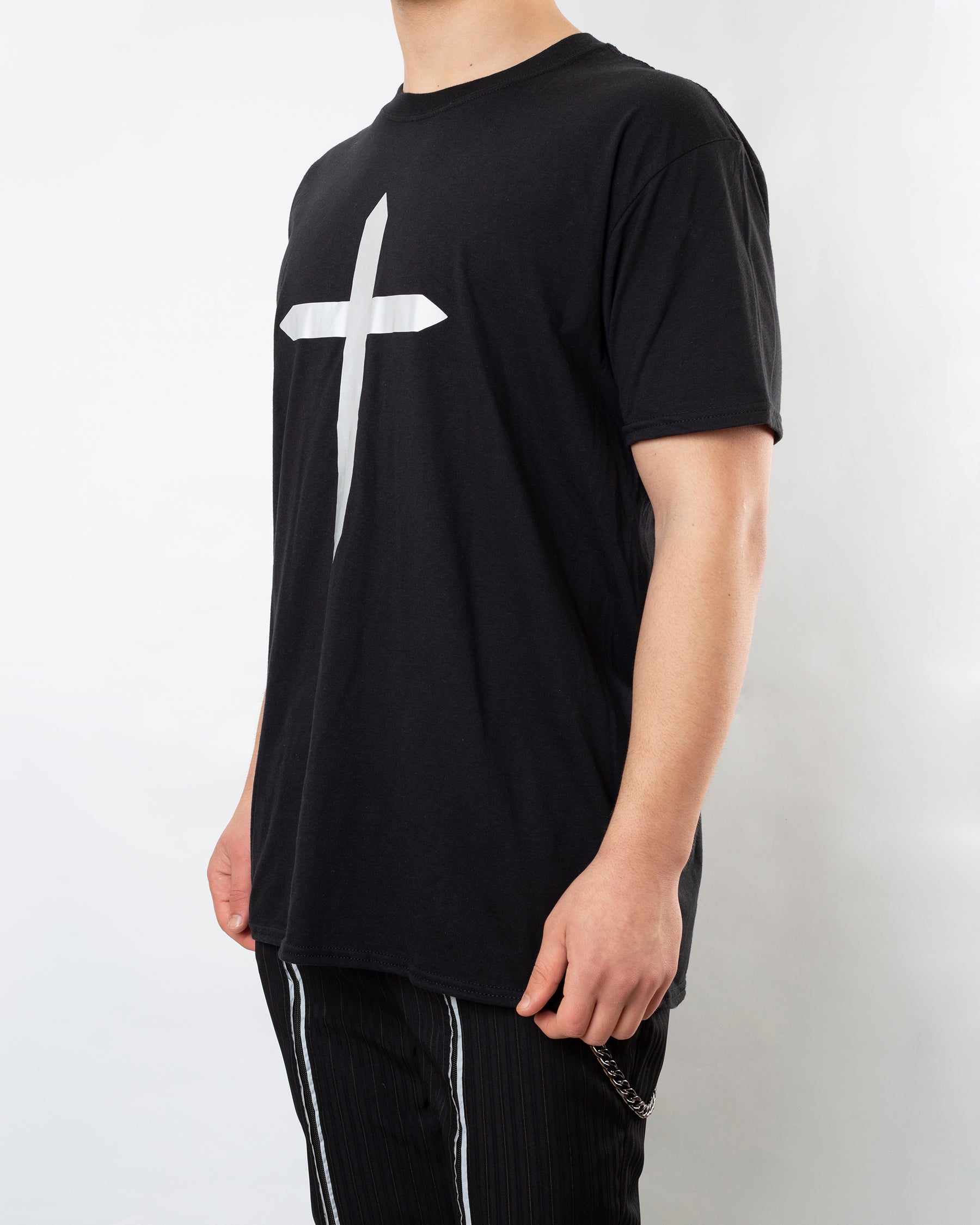 Black Tee With Reflector Cross