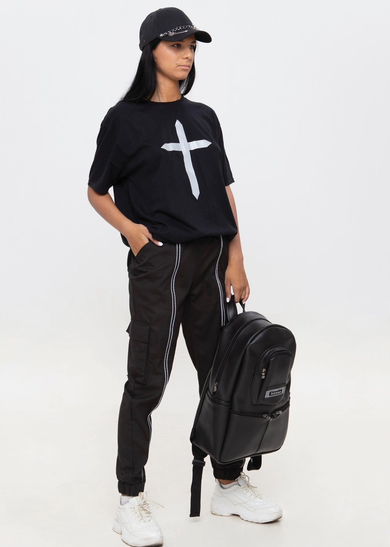 Black Tee With Reflector Cross