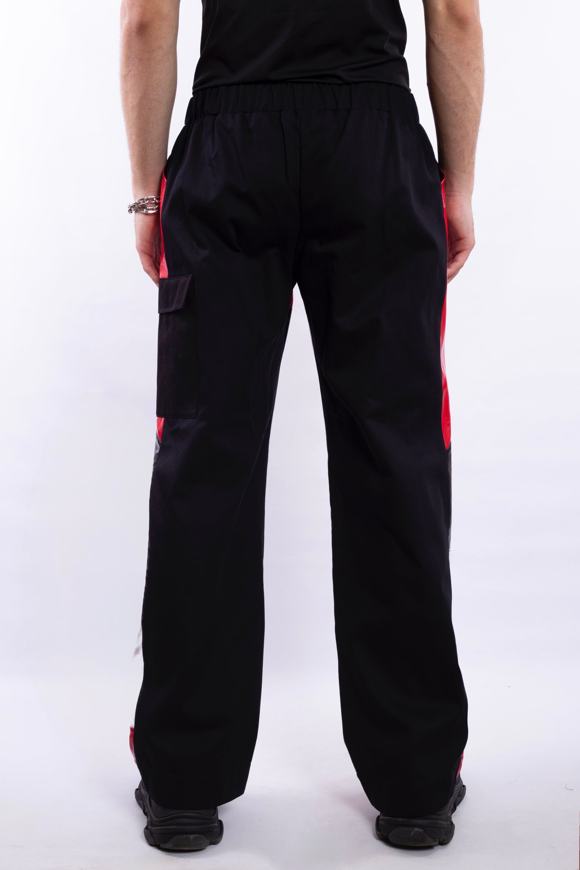 Red PU Leather Pants With BWR Details