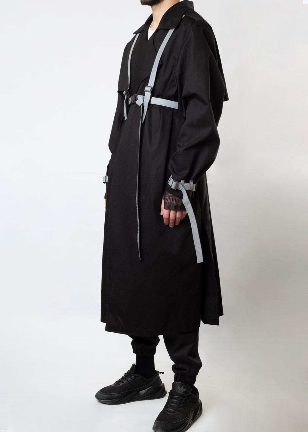 Black Coat With Reflector Belts