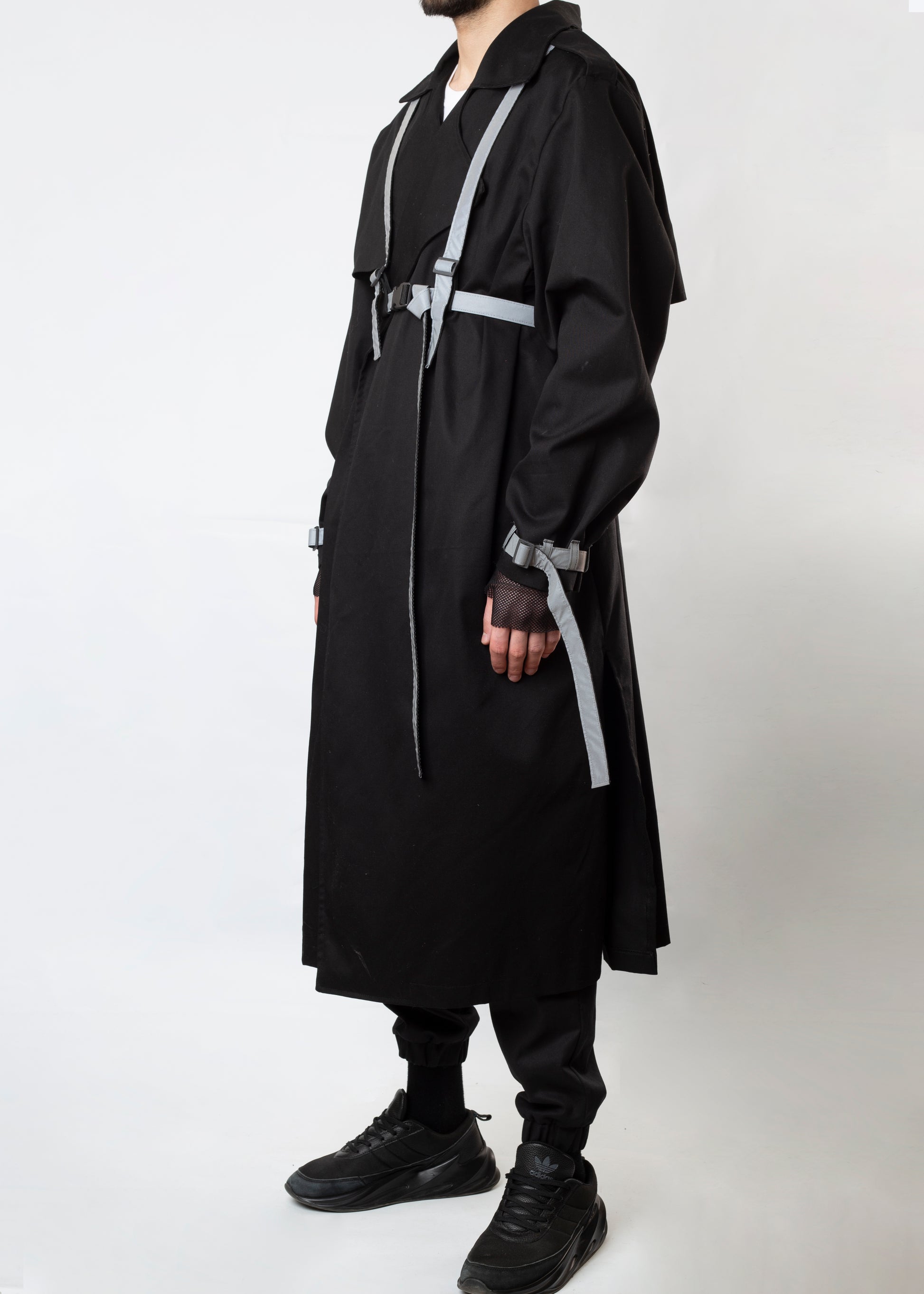 Black Coat With Reflector Belts