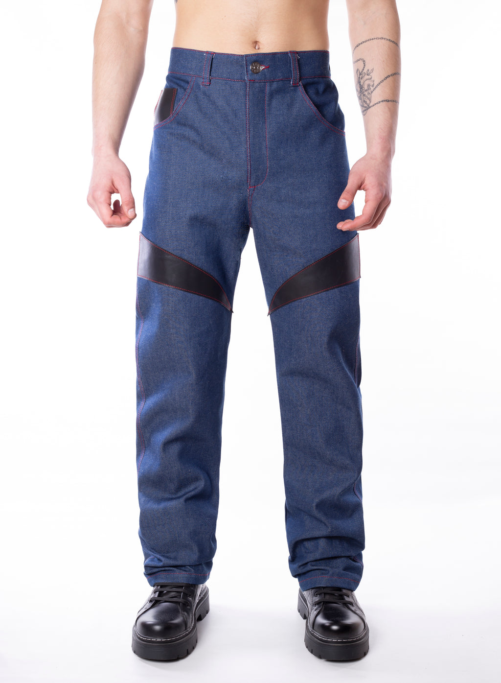 Denim Pants With Leather Details