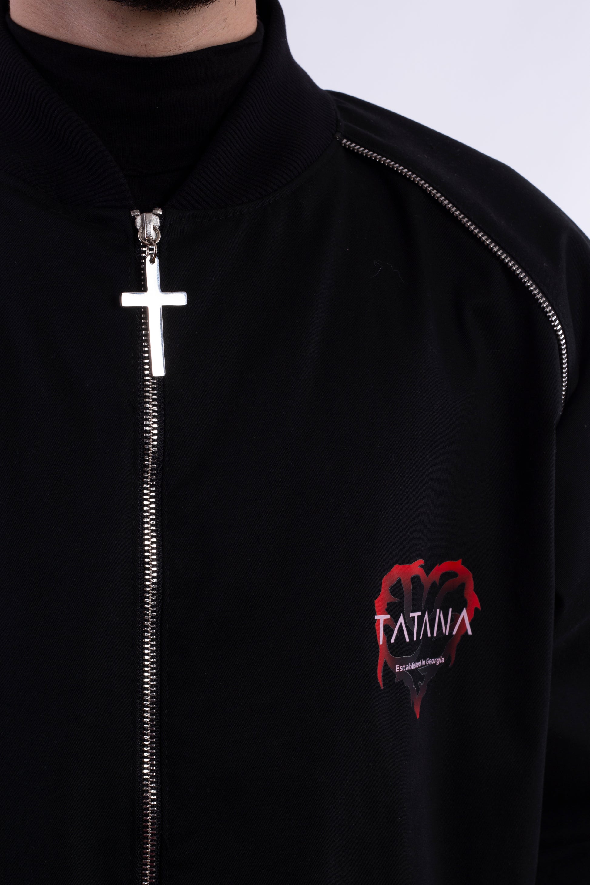 Boomber Jacket With Cross Zipper & Logo