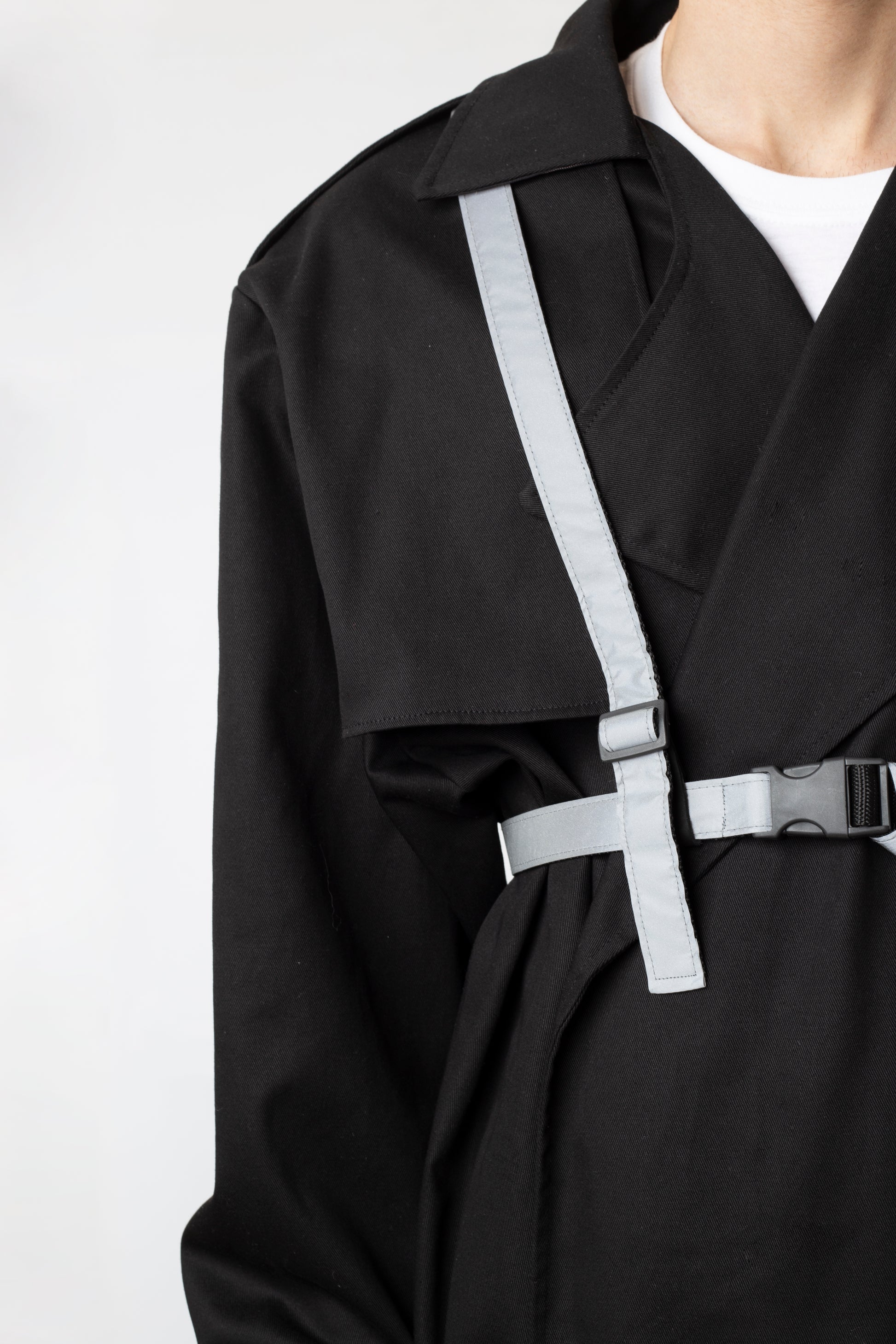 Black Coat With Reflector Belts