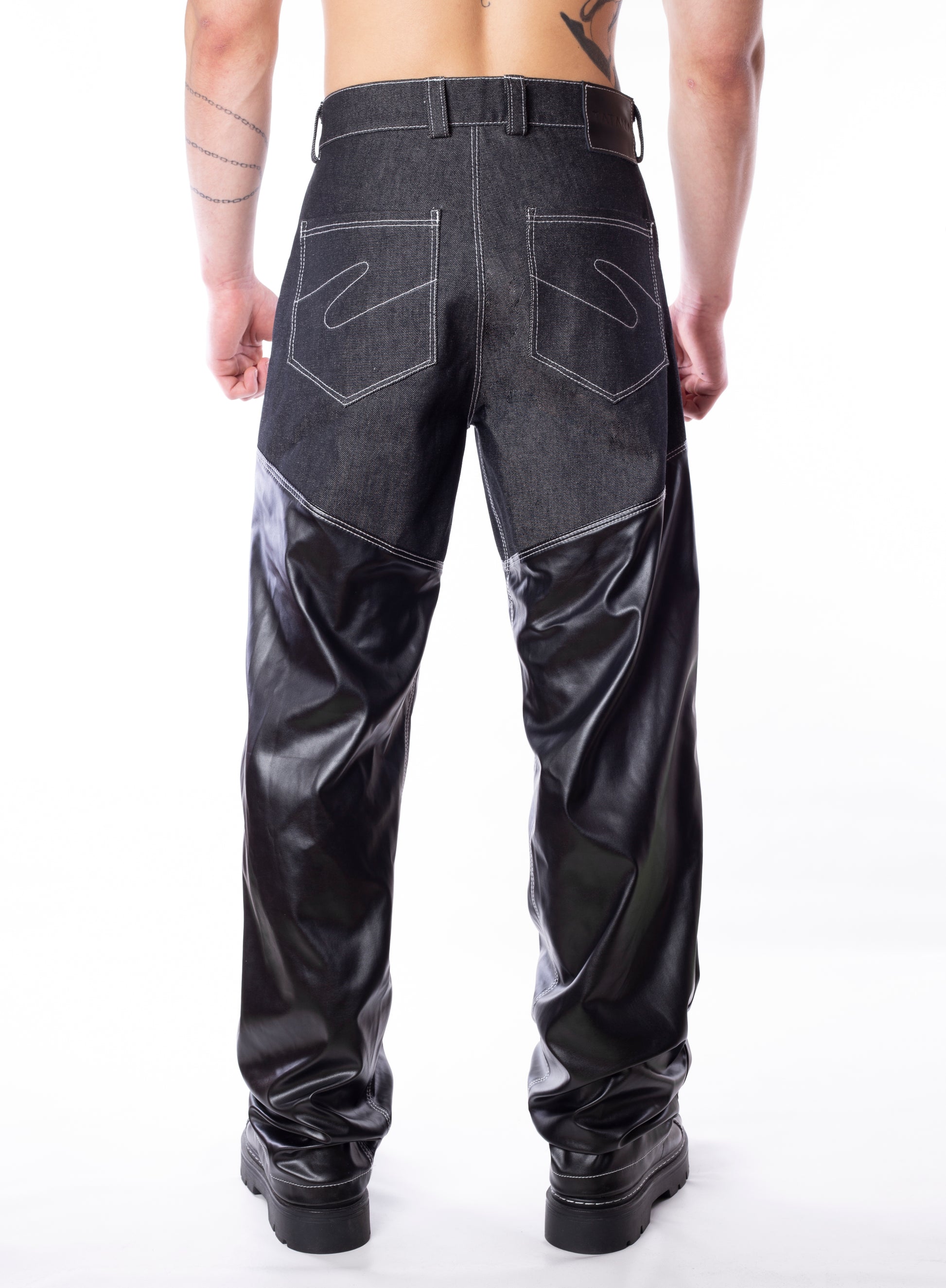 Denim Pants With Leather