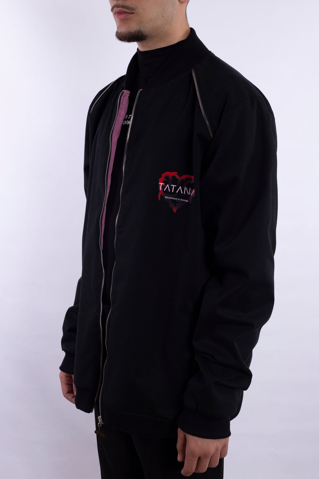 Boomber Jacket With Cross Zipper & Logo