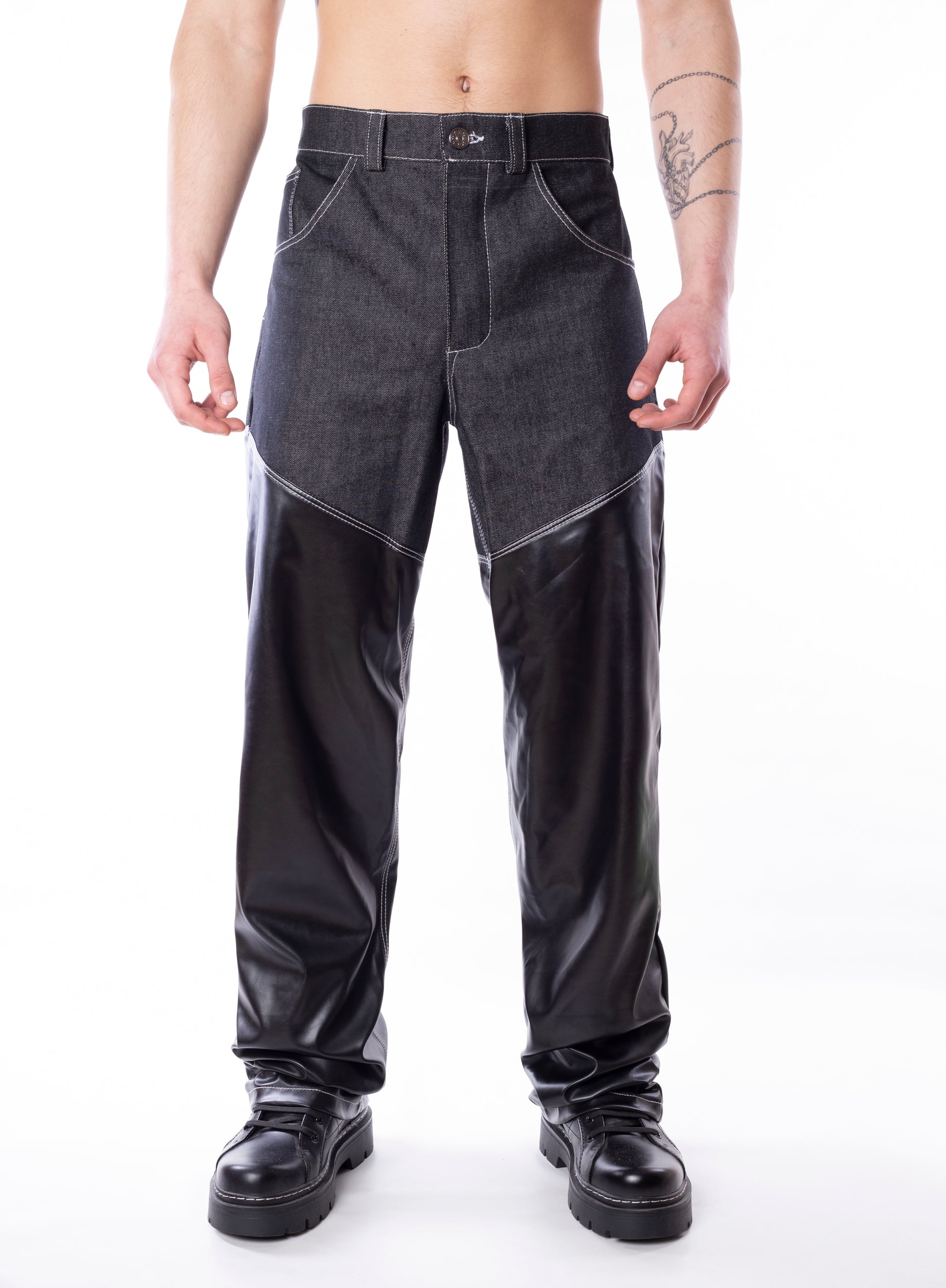 Denim Pants With Leather