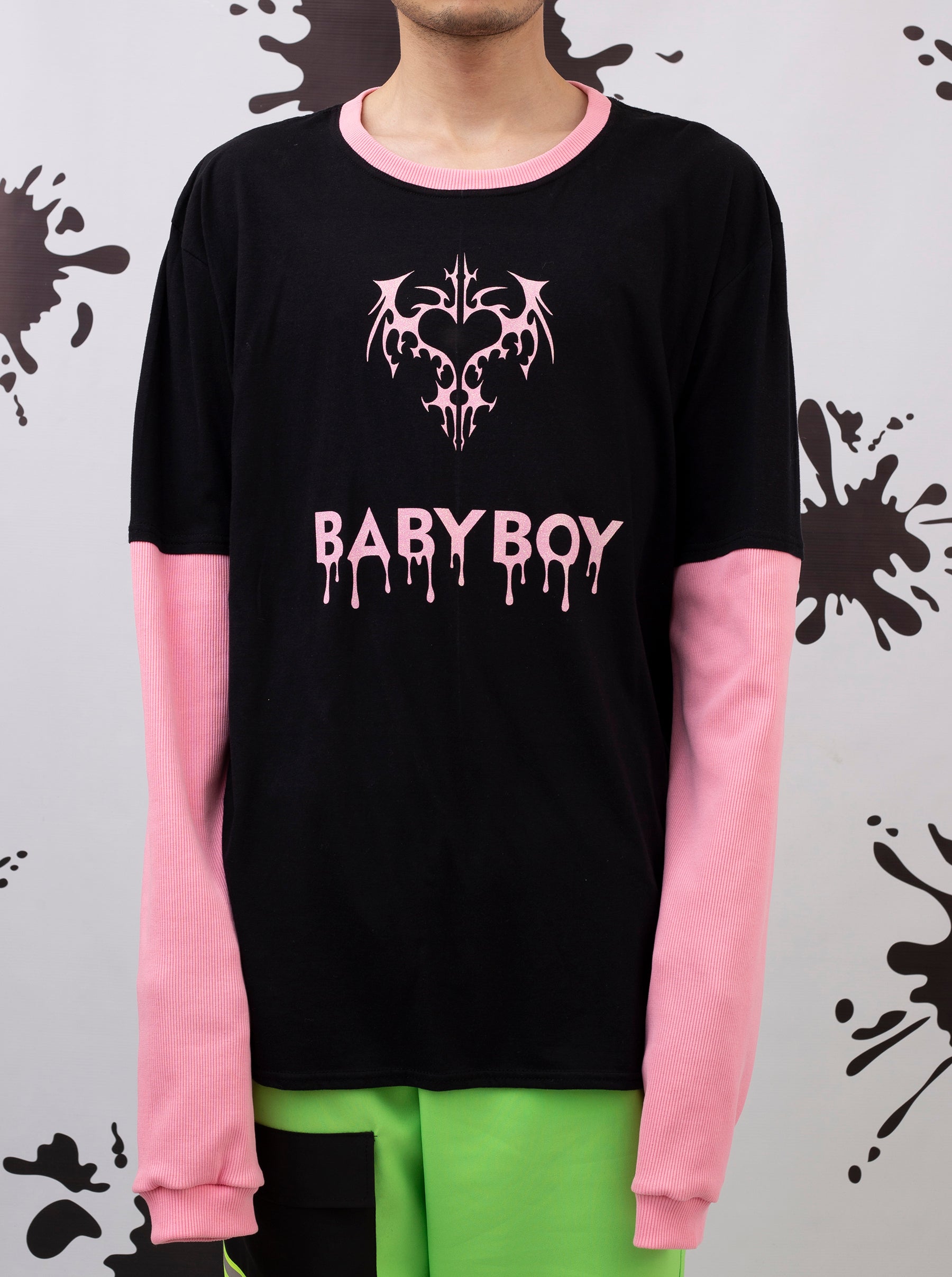 “BabyBoy” Black T-Shirt With Pink Sleevs