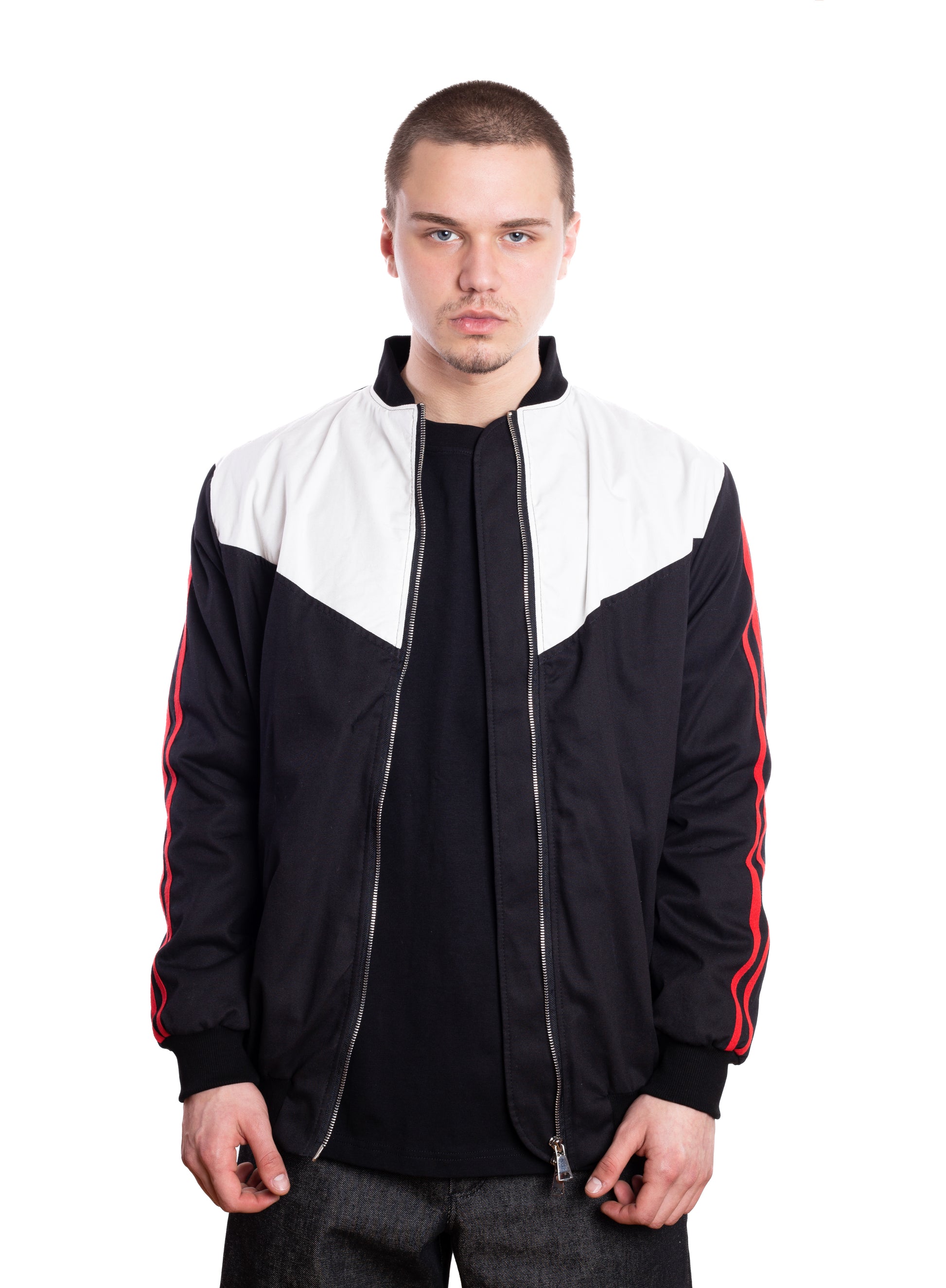Tri-Color Black Bomber Jacket (Unisex)