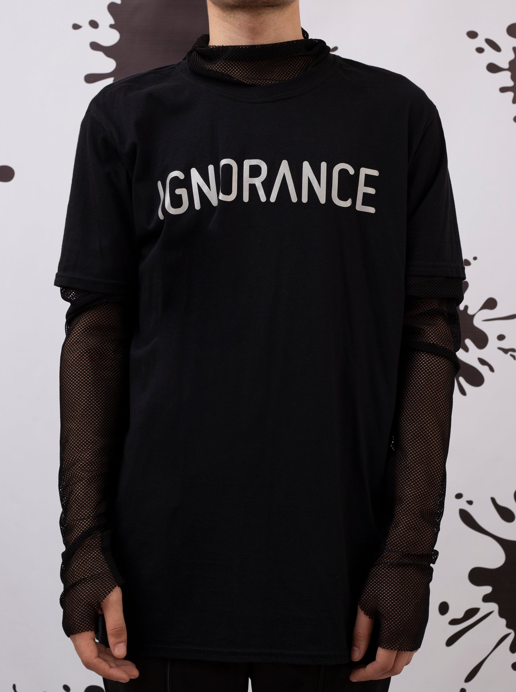 “Ignorance” Black Tee With Net Sleevs