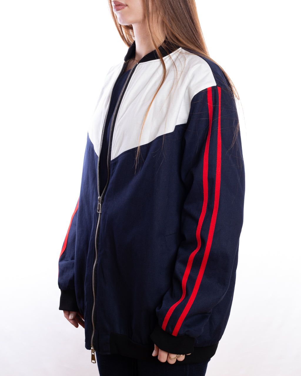 Tri-Color Midnight Navy Bomber Jacket (Unisex)
