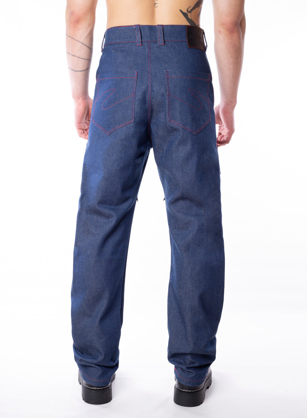 Denim Pants With Leather Details