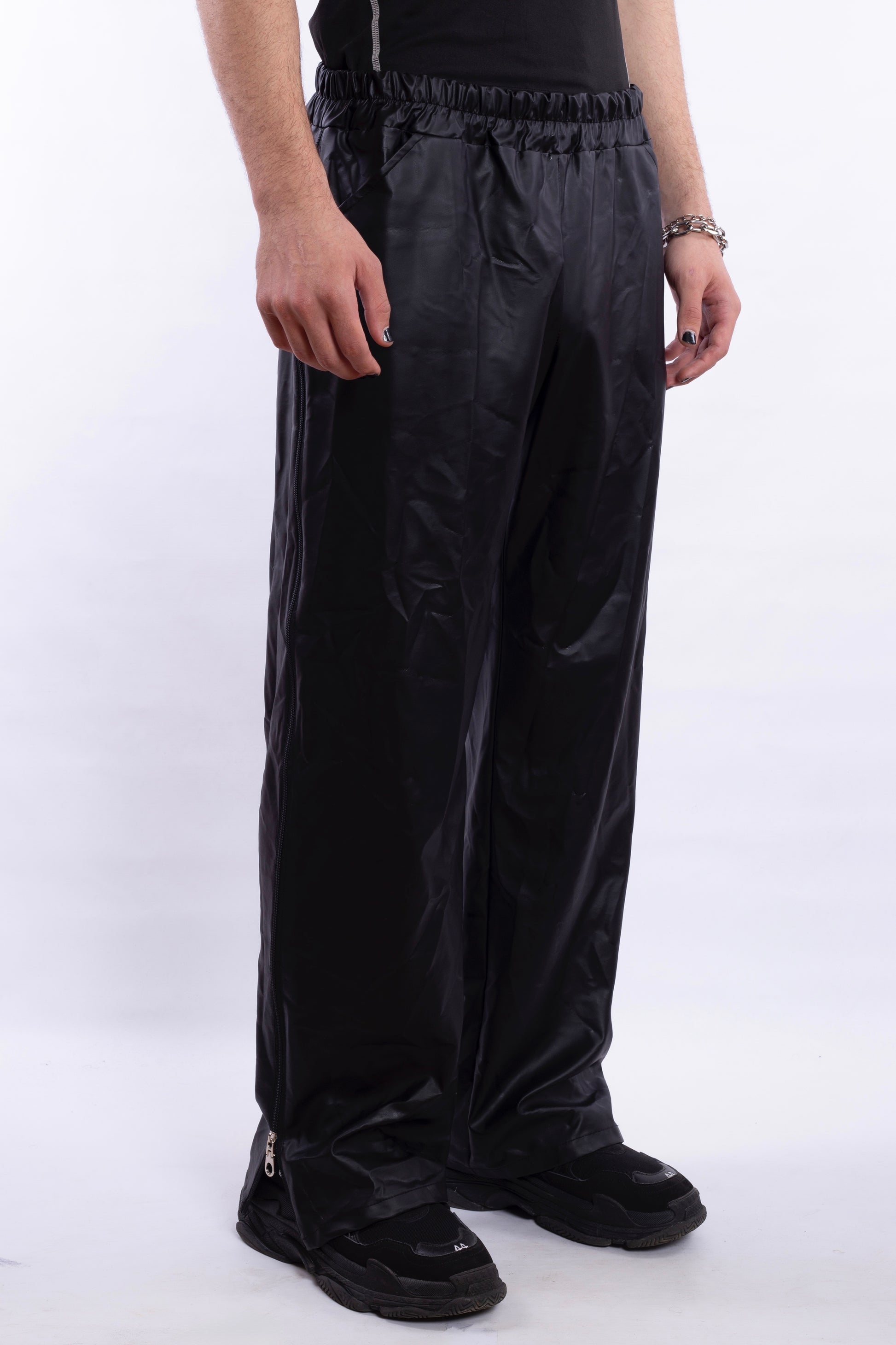 Black PU Leather Pants With Zippers