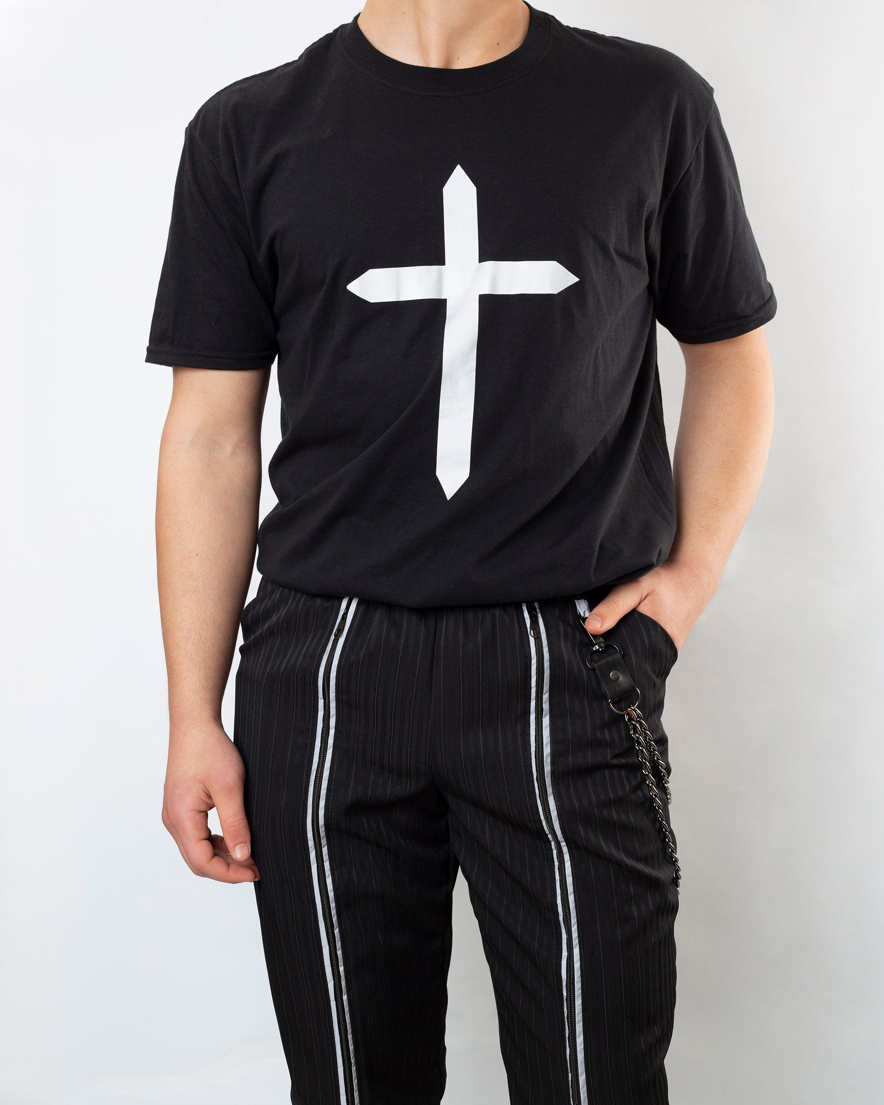 Black Tee With Reflector Cross