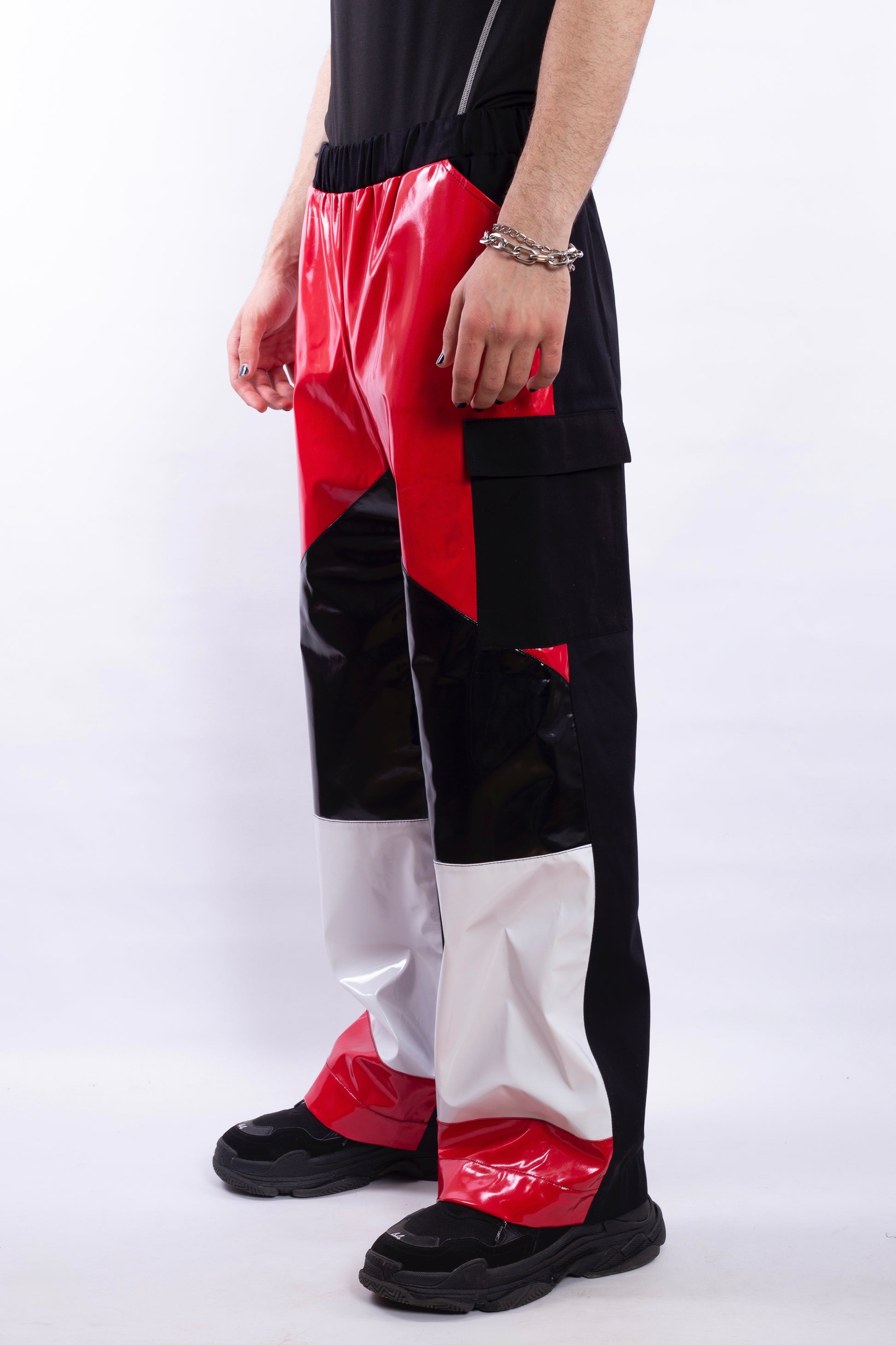 Red PU Leather Pants With BWR Details