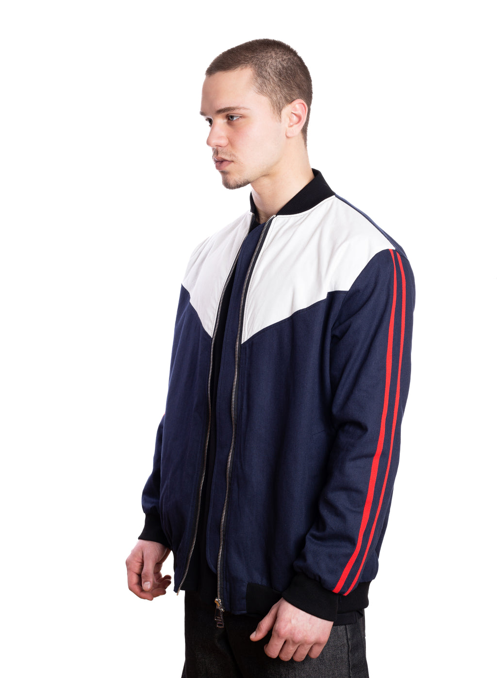 Tri-Color Midnight Navy Bomber Jacket (Unisex)